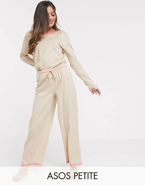 ASOS DESIGN petite mix & match jersey pants with neon overlock