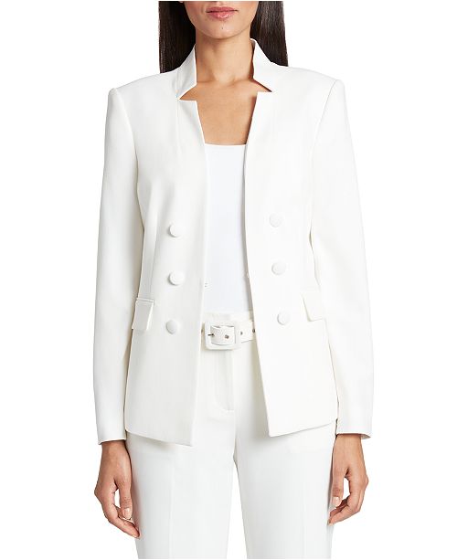 Tahari ASL Petite Star-Neck Kiss-Front Blazer