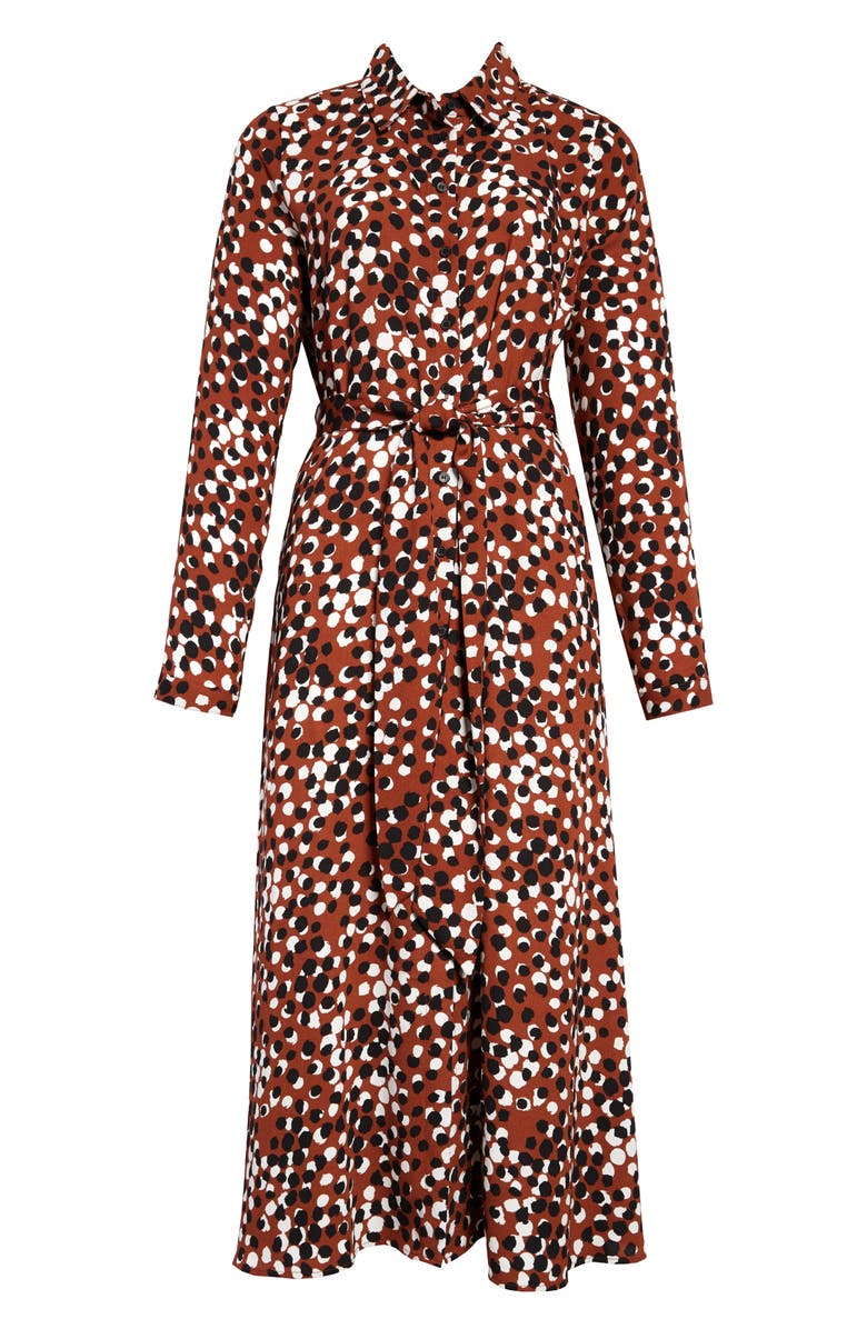 HALOGEN<SUP>®</SUP> Long Sleeve Midi Shirtdress, Main, color, RUST- BLACK DOT