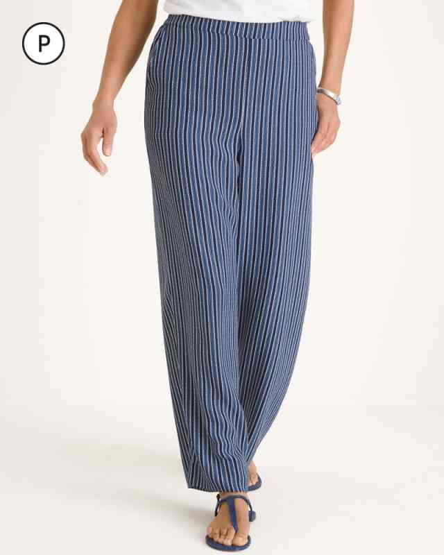 Petite Indigo Striped Palazzo Pants