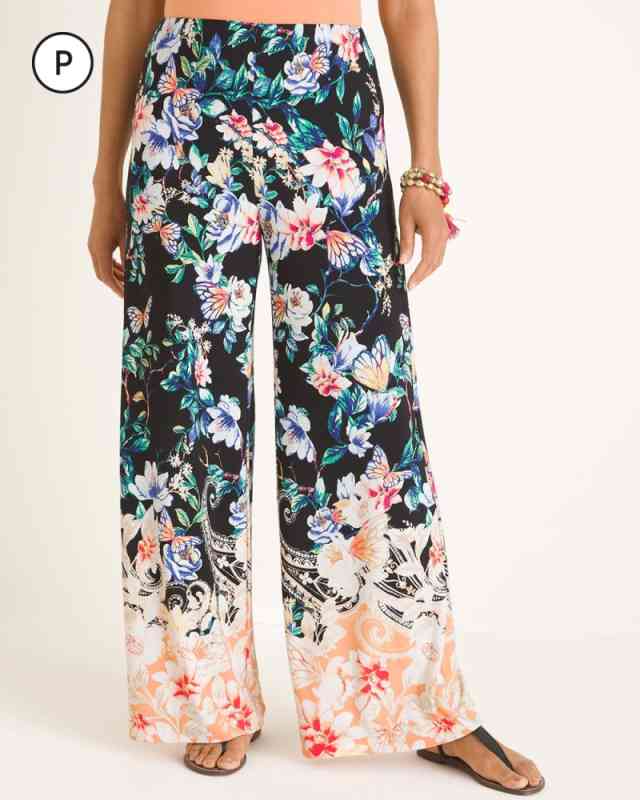 Petite Butterfly Garden-Print Palazzo Pants