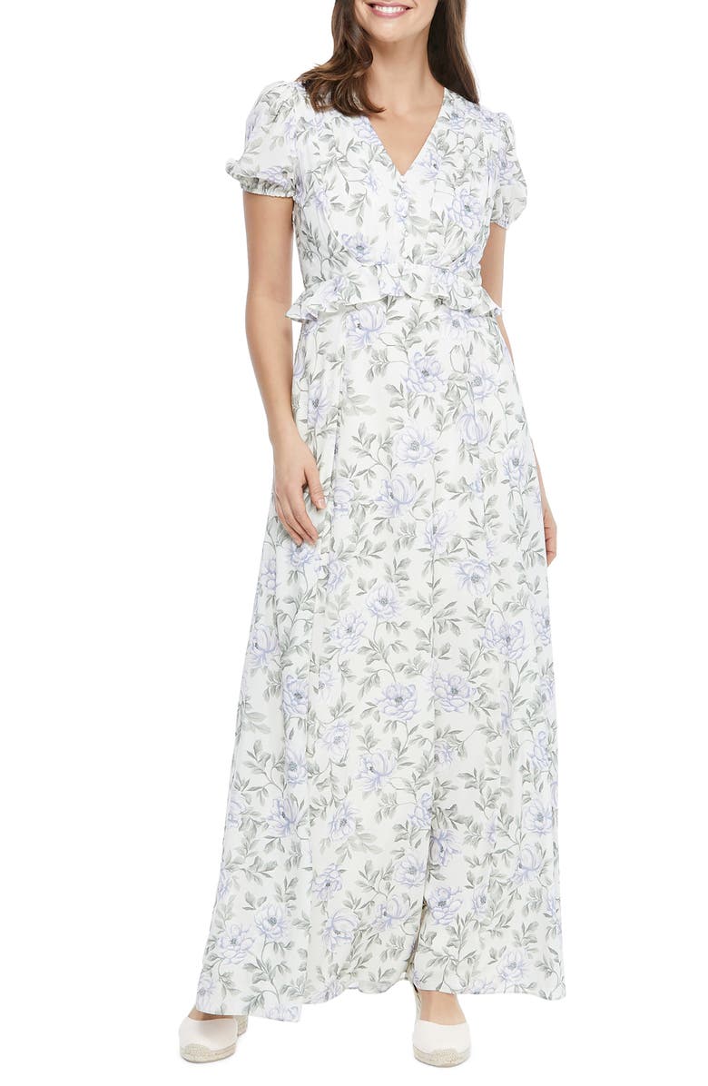 GAL MEETS GLAM COLLECTION s Floral V-Neck Maxi Dress, Main, color, CREAM/ PURPLE