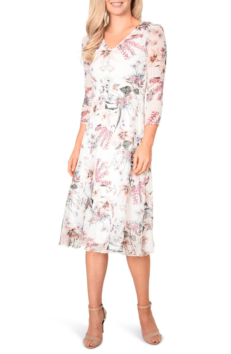 KOMAROV Floral Chiffon MIdi Dress, Main, color, SPRING ORCHARD