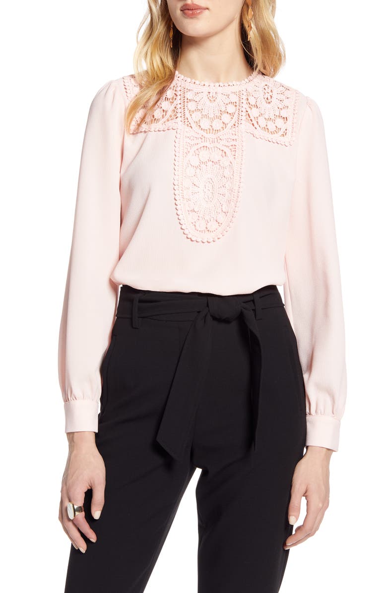 HALOGEN<SUP>®</SUP> Lace & Crepe Blouse, Main, color, BLUSH