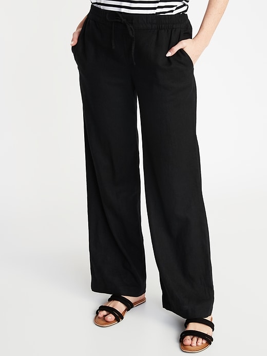 Mid-Rise Wide-Leg Linen-Blend Pull-On Pants for Women   