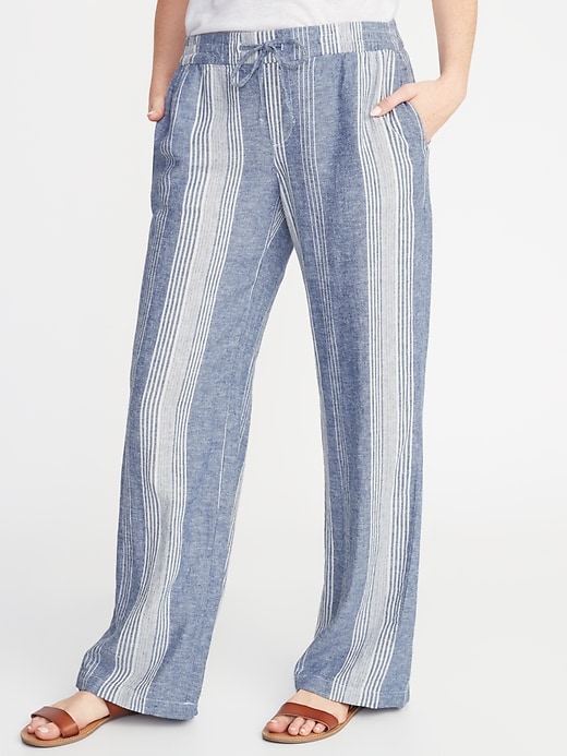 Mid-Rise Wide-Leg Linen-Blend Pull-On Pants for Women 